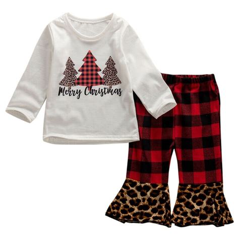 Fall Autumn 2pcs Newborn Kids Baby Girls Christmas Tops Plaids Long