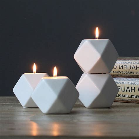 Nordic Style White Ceramic Geometry Candle Holder Stand Candlestick