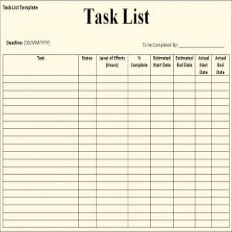 Job Task List Task List Templates