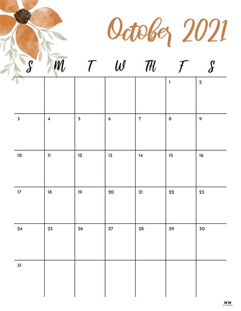 October 2021 Calendars 15 Free Printables Printabulls