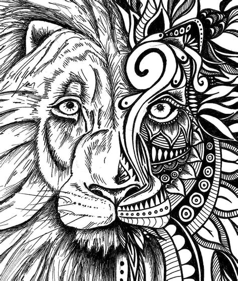 Lion Print Zentangle Art Lion Drawing Art Prints Black And Etsy