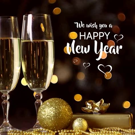 Happy New Year Video Gold Champagne Wishes Ad Template Postermywall
