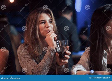 Drinking Alcohol Happy People Have Conversation In The Luxury Night Club Together Stock Image