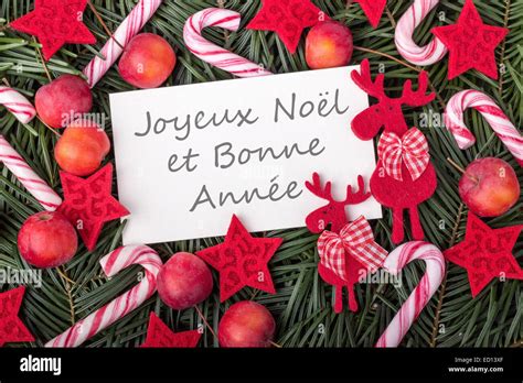 Französisch Weihnachtskarte Mit Grünen Pinien Candy Canes Äpfel Und