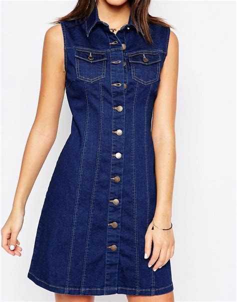 Lyst New Look Button Front Denim Dress In Blue