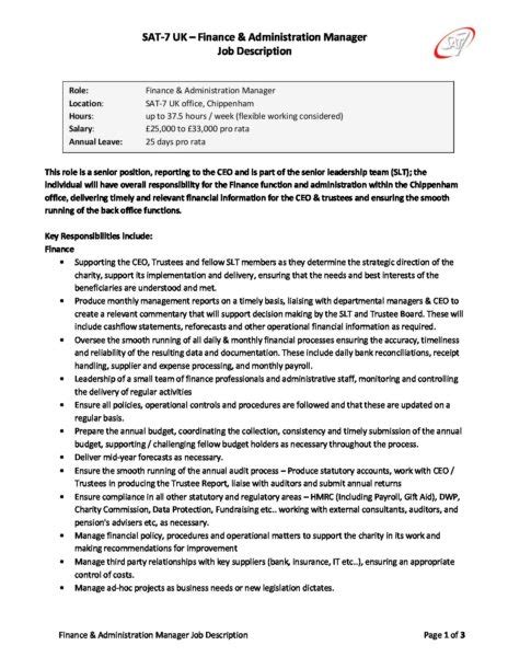 Key duties/responsibilities of administrative associate: FAMDec17 Finance & Admin Manager - Job Description » SAT-7 UK