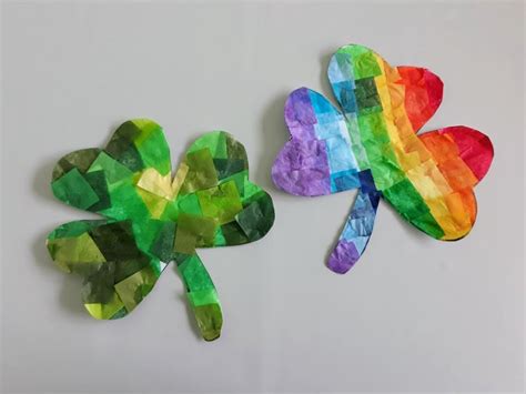 Shamrock Tissue Paper Suncatcher Craft With Printable Template