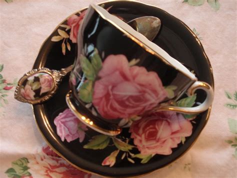 My Other Favorite Teacupblack With Pink Roses Tea Cups Tea Tea