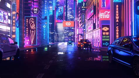 Combining the two elements of photos and graphics make this neon wallpaper a vibrant presence in your décor, be it home or office. KATHMANDU 2049 AD - empty neon street. | Carpeta, Arte