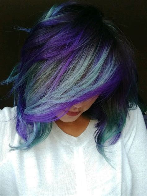As my hair grew out, rather than get discouraged, i got more excited. Purple, blue, and grey hair | Purple brown hair, Purple ...