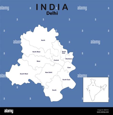 Delhi Map Outline Vector Illustration Of Delhi Map With District Name