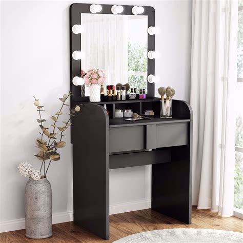 Led lighted bathroom vanity mirror with lights. Tribesigns Vanity Table Set with Lighted Mirror, Makeup ...