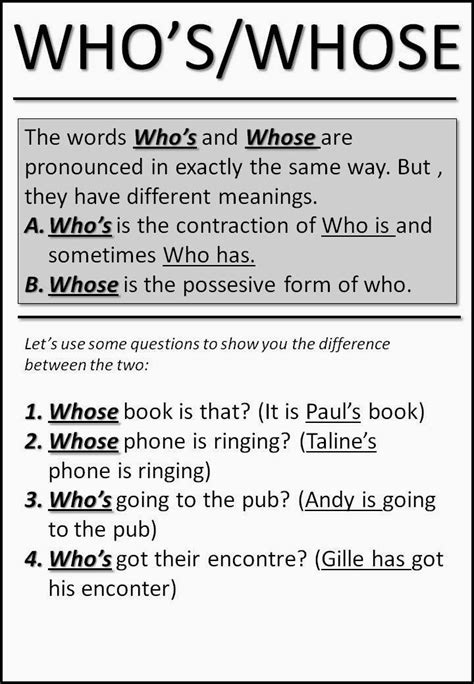 Practice For Whoswhose English Grammar Rules Teaching English