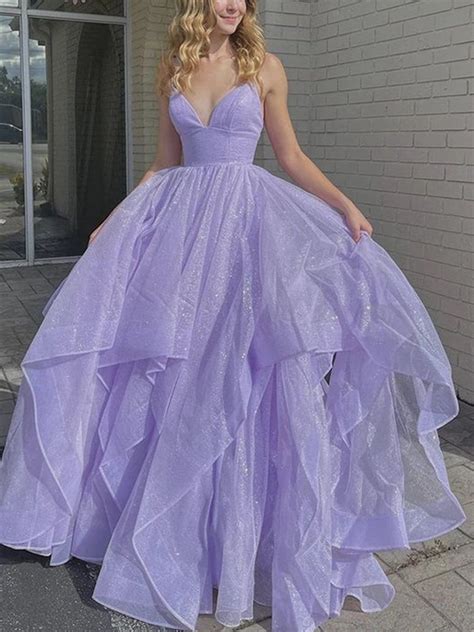 Shiny V Neck Purple Long Prom Dresses Purple Long Formal Evening