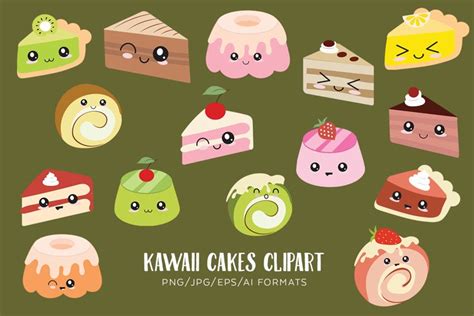 Kawaii Cakes Vector Clipart