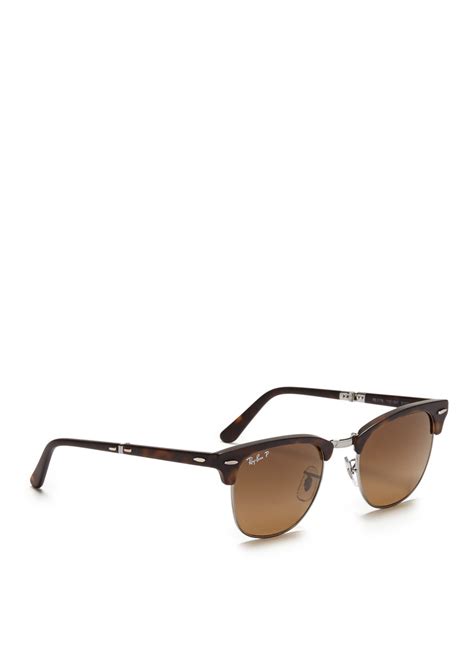 Lyst Ray Ban Clubmaster Folding Matte Tortoiseshell Acetate Browline Sunglasses In Brown