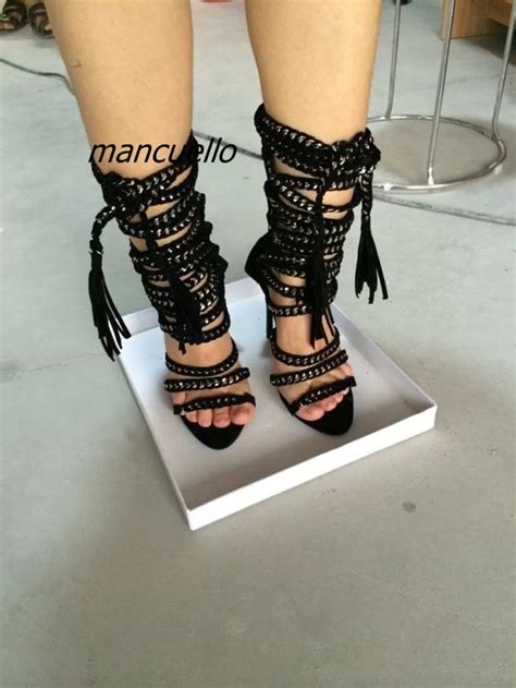Fancy Yellow Suede Rope Style Gladiator Sandals Sexy Open Toe Metal Pu