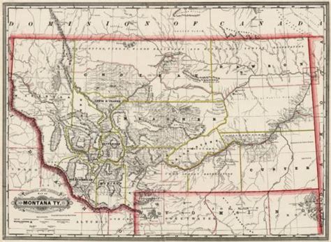 Railroad And County Map Of Montana Ty Par George F Cram 1884 Art