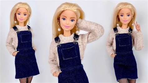 Diy Barbie Doll Outfit Overall Dress And Cropped Sweater How To Make