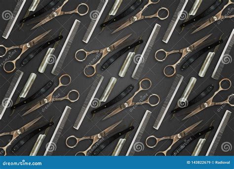 Barbershop Background Hairdressing Scissors Comb And Razor For