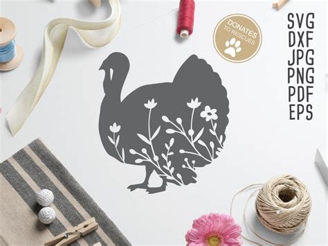 Floral Turkey Silhouette Svg Turkey Svg Thanksgiving Svg Etsy