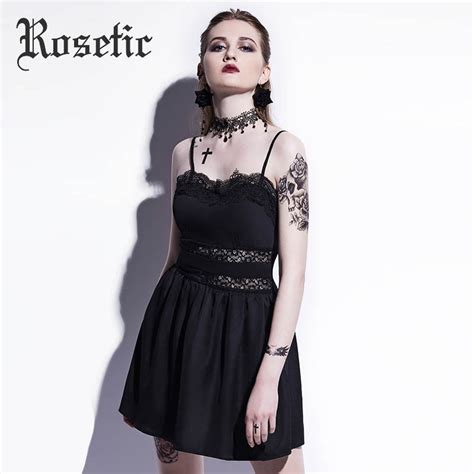 Buy Rosetic Gothic Mini Dress Summer Hollow Patchwork Sexy Women Goth Dress
