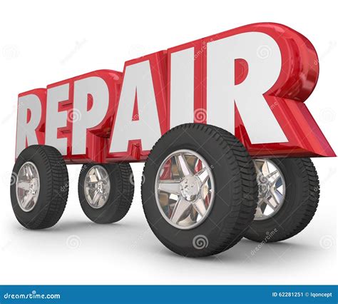 Repair Word 3d Letters Wheels Car Mechanic Fixing Vehicle Stock
