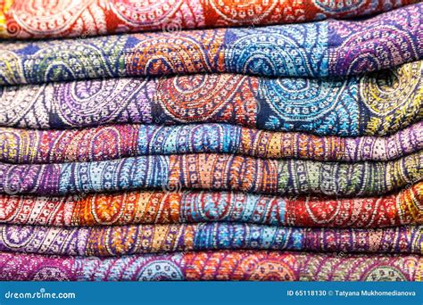 Colored Fabrics In The Indian Market Stock Photo Image Of Cloth