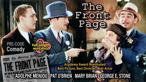 the front page 1931 — pre code comedy adolphe menjou pat o brien mary brian edward horton