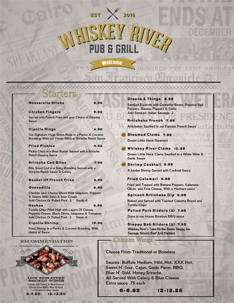 Whiskey River Pub And Grill Menu In Rochester New York Usa