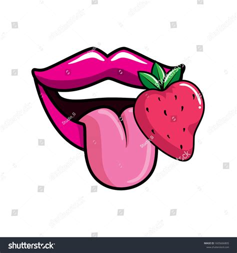 Sexy Mouth Tongue Out Strawberry Pop เวกเตอรสตอก ปลอดคาลขสทธ