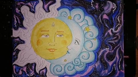 Soleil Et Lune Starry Night Artwork Painting Moon Sun Drawings