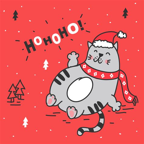 Fat Cat Christmas Card 171333 Vector Art At Vecteezy