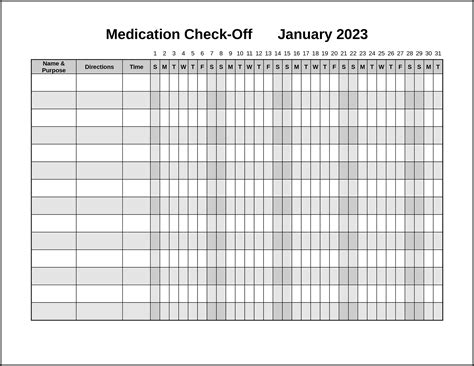 Monthly Check Off Chart