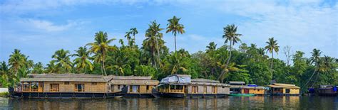 Keralas Backwaters Hindistan Panoramik Nehir Manzarası Ve Geleneksel Ev
