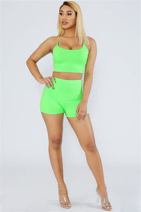 Right Now Basic Crop Top And Shorts Set Crop Top And Shorts Fashion Clothes Women Neon Fashion
