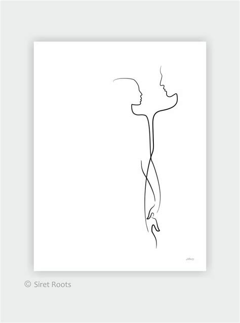 Romantic Couple Art Print Minimalist Line Drawing Of A Man Etsy In