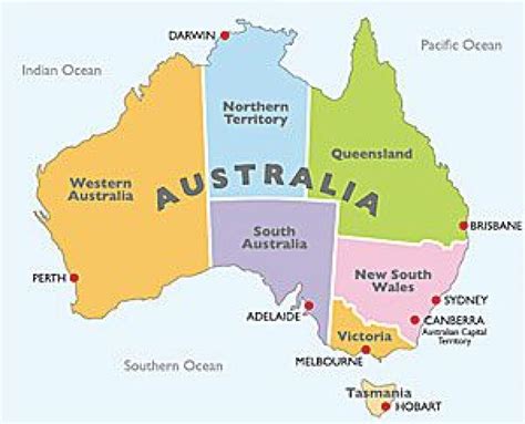 Australian States And Territories Map Printable Map