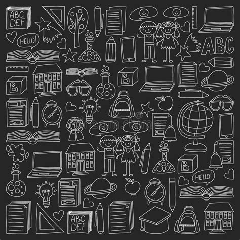 Vector Set Of Secondary School Icons In Doodle Style Painted Black
