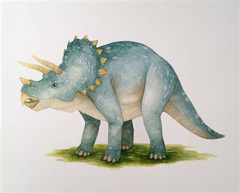 Watercolor Triceratops Art Print Etsy Dinosaur Illustration