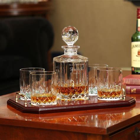 Irish Galway Crystal Square Whiskey Decanter And 4 Glasses Tray Set From The Longford Range Buy