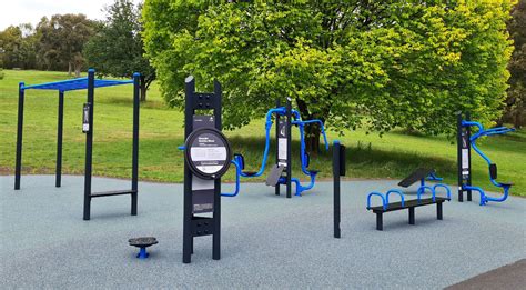Exercise Stations In Public Park Free Outdoor Gym Close Up Outdoors Gym
