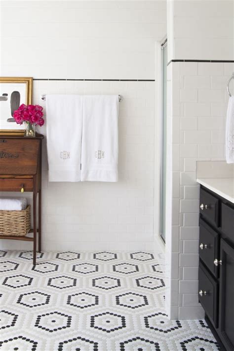 Showcase your creativity by using mosaic tiles in your bathroom floor design. 30 Ideas for hexagon ceramic bathroom tile