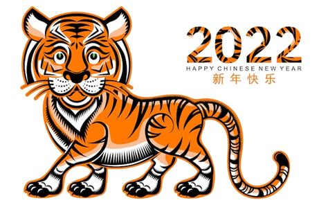 중국 새 해 2022 년 호랑이 붉은 색과 금색 꽃과 아시아 요소 종이 컷 프리미엄 벡터