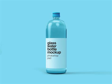 glass water bottle mockup psd