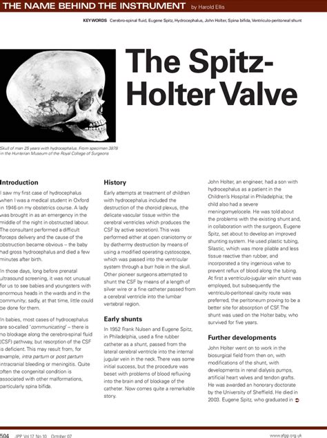 The Spitz Holter Valve Harold Ellis 2007