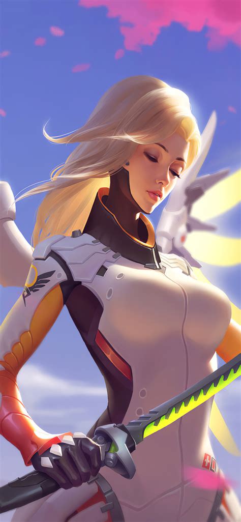 1125x2436 Mercy Overwatch With Genji Sword 4k Iphone Xsiphone 10