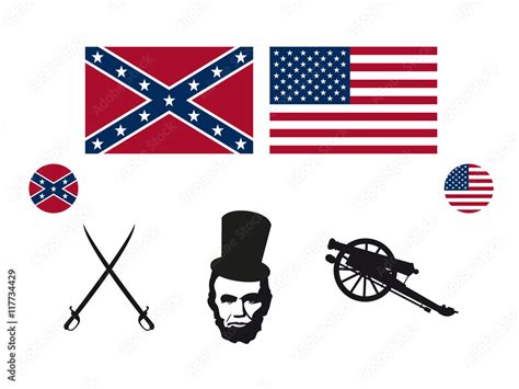Civil War Usa Icon Set Vector Symbols Of The American Civil War Stock