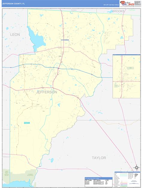 Jefferson County Fl Zip Code Wall Map Basic Style By Marketmaps