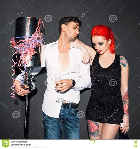 Drunk Couple Relaxing At New Year Party Stock Image Image Of Afterparty Black 78908185